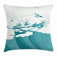 thumbnail image 1 of Japanese Wave Throw Pillow Cushion Cover, East Oriental Watercolor Style Artistic Waves Pattern, Decorative Square Accent Pillow Case, 24 X 24 Inches, Pale Petrol Blue Baby Blue White, by Ambesonne, 1 of 2