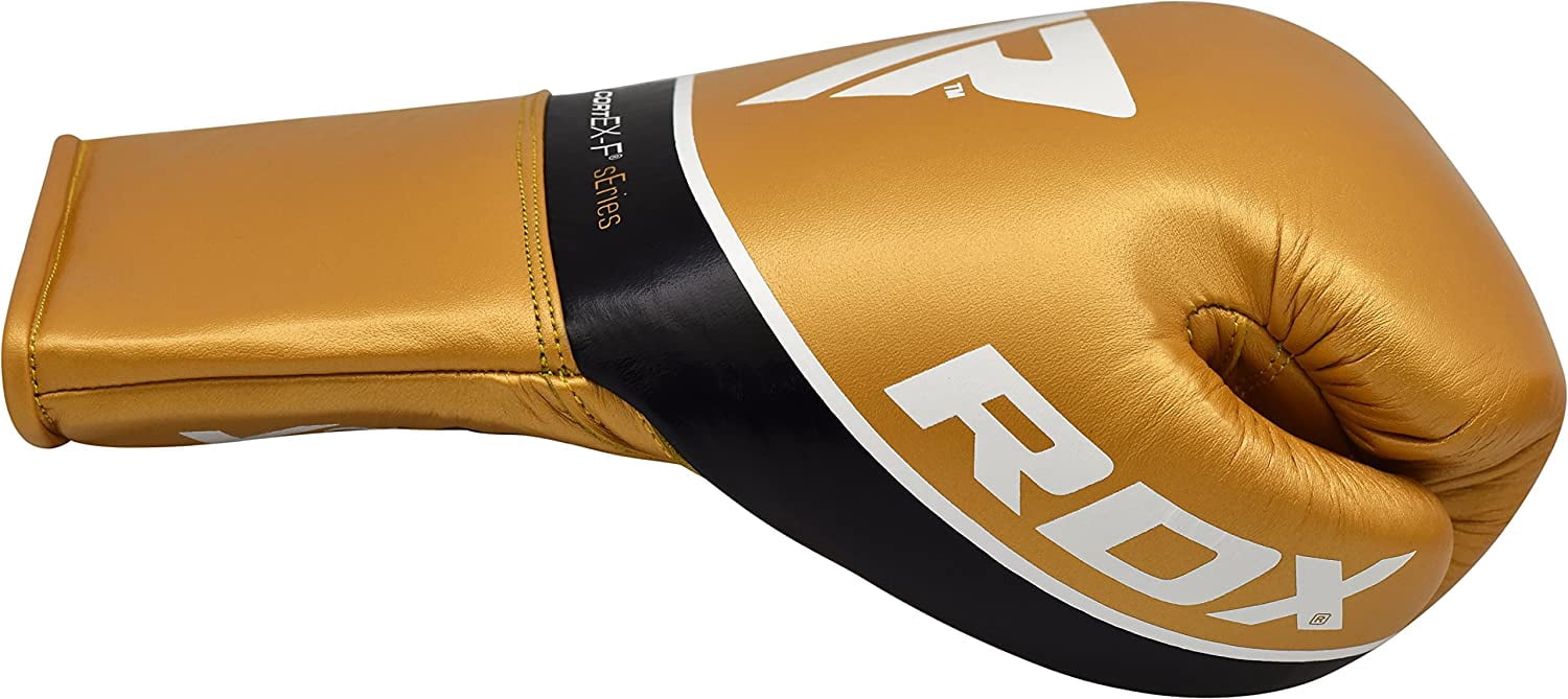 RDX Professional Boxing Fight Gloves, BBBofC BIBA WBF NYAC Approved, Genuine Cowhide Leather Competition Fighter Glove with Padded Wrist Support, Traditional Extra Long Laces for Firm Secure Fit
