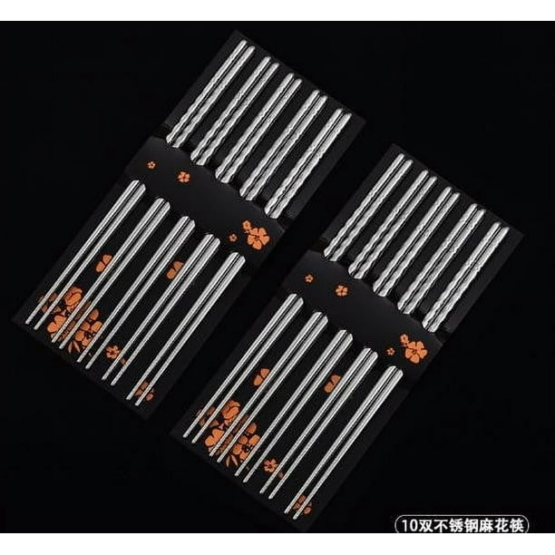 Palillos Chinos Reutilizables de Acero Inoxidable, 10 Pares, de Metal, Coreanos y Chinos.