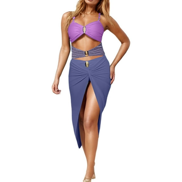 DGMIOCS Women's Modest Two Piece Swimsuit High Waisted Bikini Blue XL