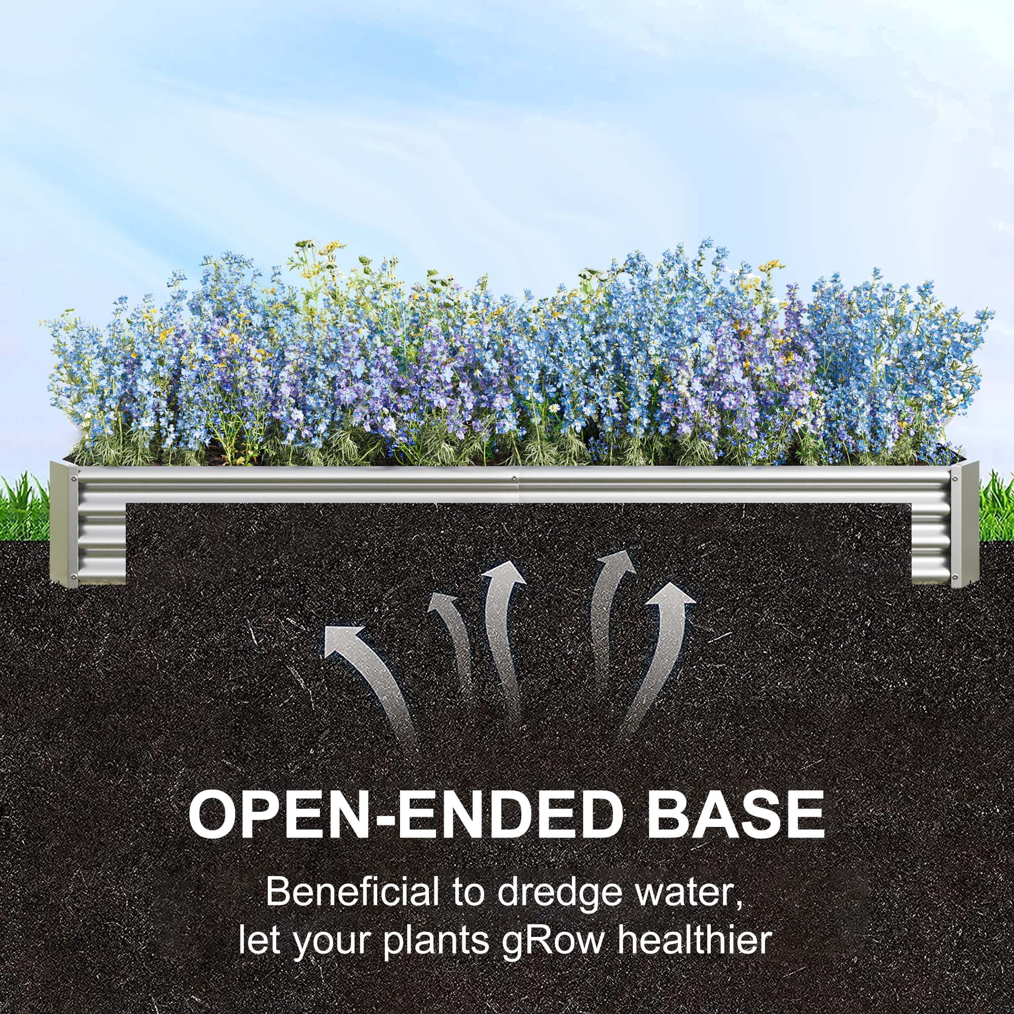 Aukfa Raised Garden Bed Kit - Garden Outdoor Planter Box for Vegetables - 7.6 ft x 3.7ft - Silver
