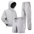 thumbnail image 5 of VBTAPA Sun Protection 3 Piece Sets for Men UPF 50+ Long Sleeve Hoodie Shorts Pants Set Zip Up Windbreaker Jacket Matching Set Outdoor Hiking Athletic Running Outfit Gray L, 5 of 6