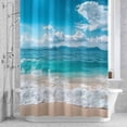 thumbnail image 2 of Ocean Bathroom Shower Curtain, Sea Wave Blue Sky White Cloud Beach Sandy Modern Waterproof Washable Soft Bath Curtain for Bathtub Decor with 12 Hooks&Grommet, 48x72 Inch, 2 of 9