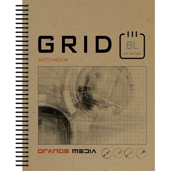 Blue Grid Sketchbook. Spiral Bound. Left Spine. Mixed Media Paper. 1/4" Box Grid. (8.5" x 11") SB-2550-LS