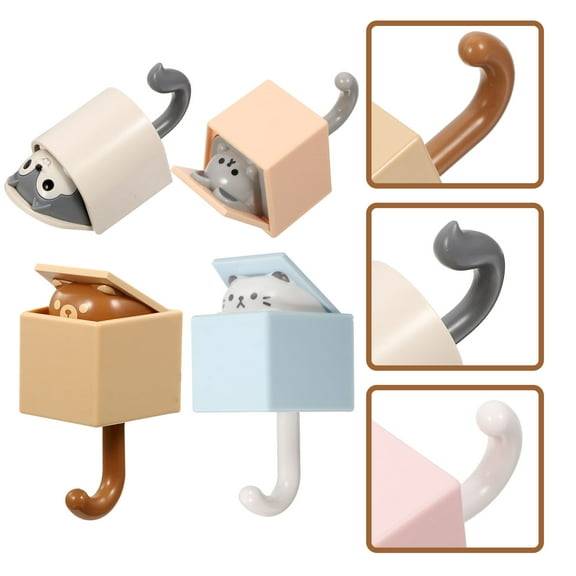 Raindrops Cute Animal Wall Hooks for Storage Made of ABS Assorted Color Compact Design 4 Pieces