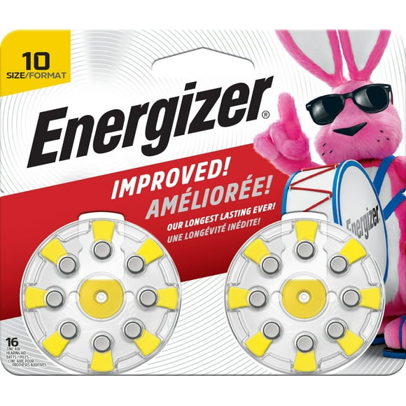 Energizer Hearing Aid Batteries Size 10, Yellow Tab, 16 Pack