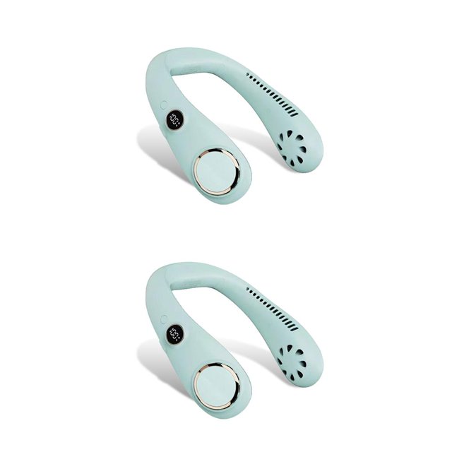 Injueey Ventilador para colgar en el cuello, recargable por USB, a prueba de sudor, herramienta de refrigeración por aire de 360 grados, Verde claro 2Conjunto