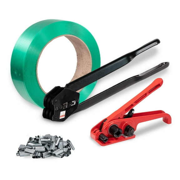 Banding Packaging Pallet Strapping Kit - Strapping Tensioner Tool, 2000Pcs Strapping Clips, Banding Sealer Tool, 5800' Length Packaging Strapping Banding Roll