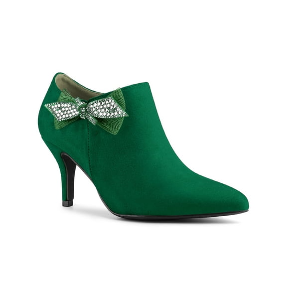 BLISSFUL STEP Women's Pointed Toe Bow Decor Stiletto Heel Ankle Boots Emerald Green 10