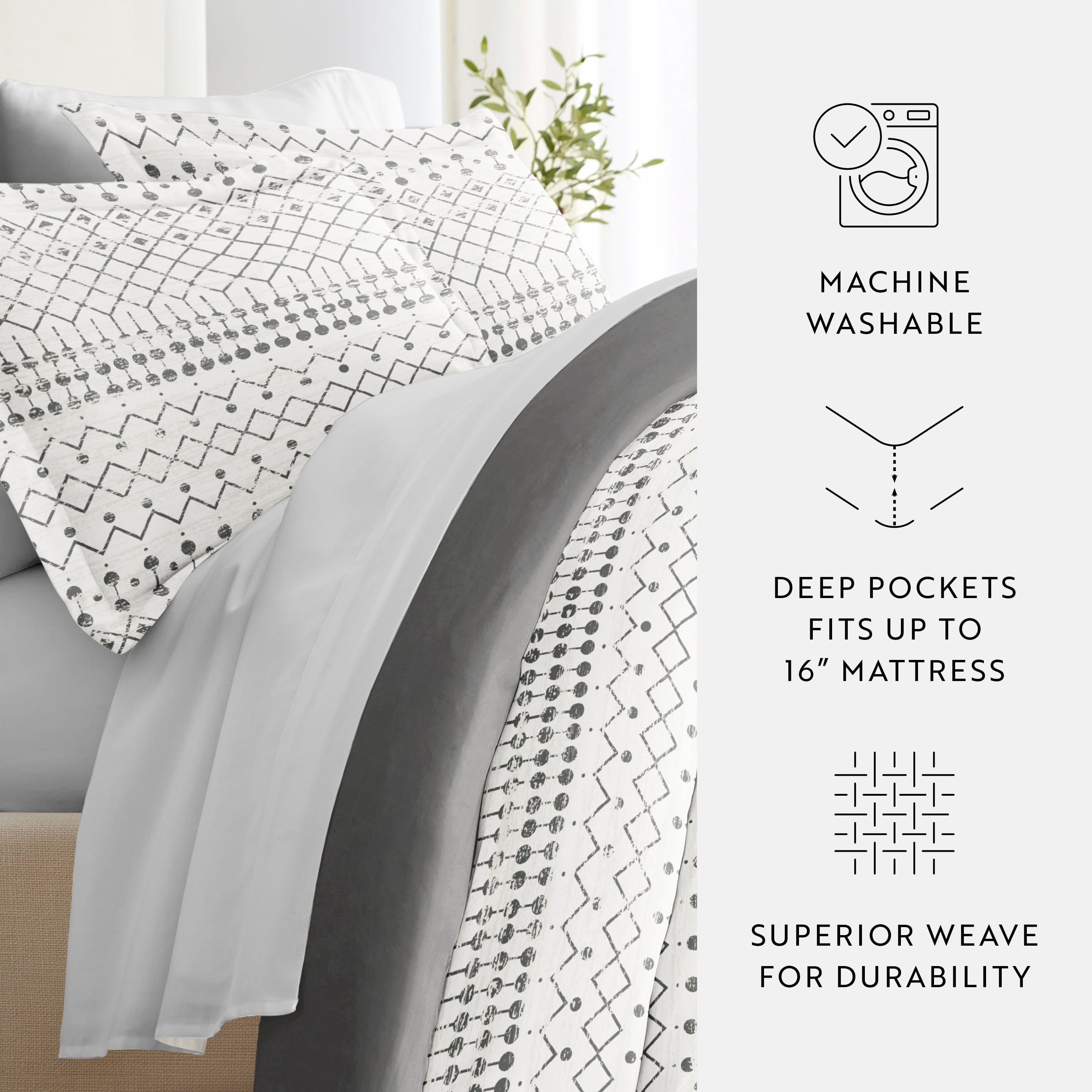 Noble Linens 8 Piece Patterned Duvet Bedding Bundle, Etched Gate Gray, King