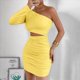 thumbnail image 5 of Vestido Mini de Cóctel con Volantes y Larga para Mujer, Moda 2025, con Hombros Descubiertos y Caderas Estrechas. Amarillo XS, 5 of 10