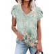 thumbnail image 1 of ICHUANYI Clearance Fashion Women's Summer V-Neck Short Sleeve Print Casual T-shirt Blouse(Light Blue, XL) ICHUANYI WER2023081507277, 1 of 4