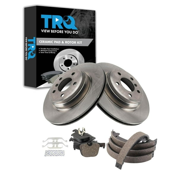 TRQ Rear Brake Pad & Rotor Kit Brake Pads Brake Rotor Parking Brake Shoe Set Ceramic Fits Select 2016 BMW 428i 2015-2016 428i Gran Coupe 428i xDrive