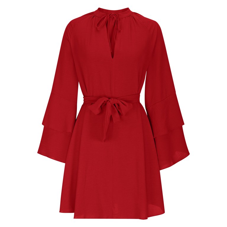 red wrap dress short ba&sh Red Floral Wrap Dress 3/4 Ruffle Sleeve V-Neck Short Size 0