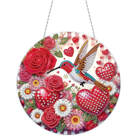 FLOPESN Holiday Themed DIY Diamond Art Painting Pendant, Festive Atmosphere Home Decor Round Ornament-Love Bird