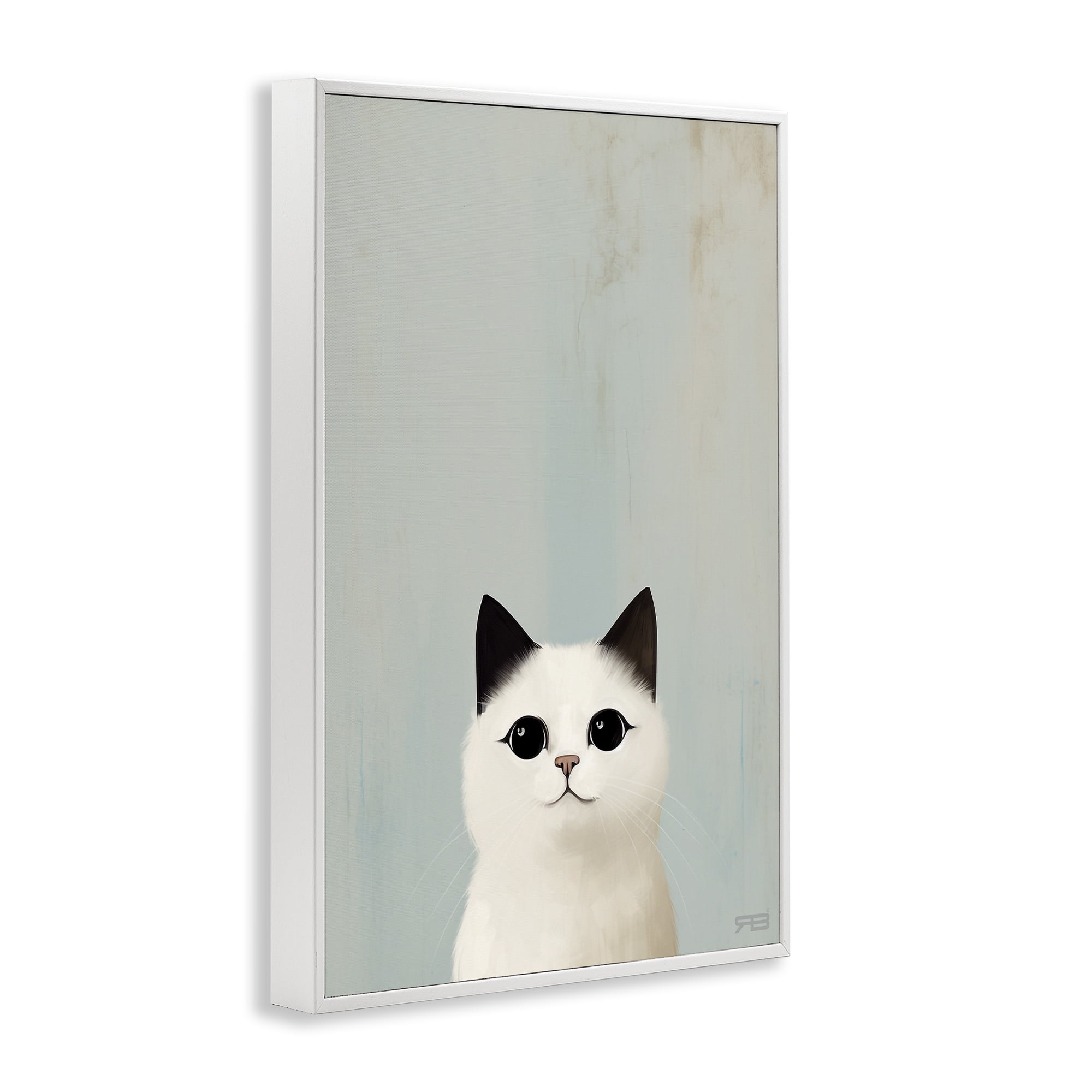 Stupell Industries Peeking White Kitten Animals & Insects Painting White Framed Art Print Wall Art, 16 x 24