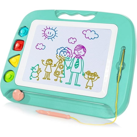 Large Magnetic Drawing Board - 4 Colors 16×13in Writing Painting Doodle Pad with 4 Stamps for Toddlers, Learning Educational Toy Etch Sketch Gift for 36+ Month Kids Girls Boys, Blue