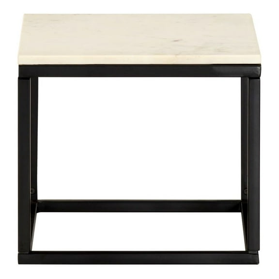 White Coffee Table 15.7"x15.7"x13.8" - Real Stone Marble Top & Iron Frame - Modern Living Room Couch Table for Drinks, Decor