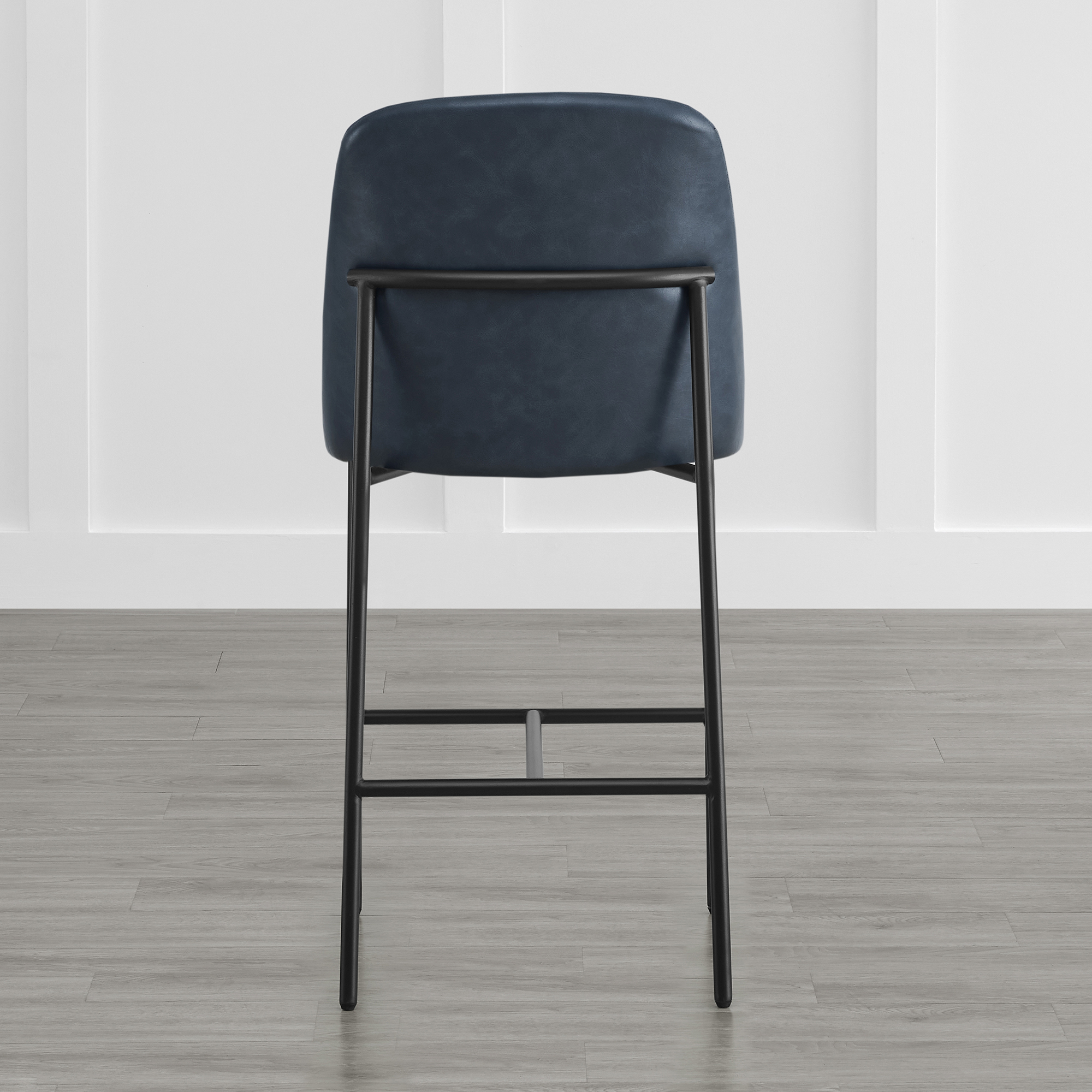 Spruce & Spring Modern 27-Inch Contemporary Counter Stool Set with Upholstered Seat and Metal Frame Set of 2, Navy Blue Faux Leather