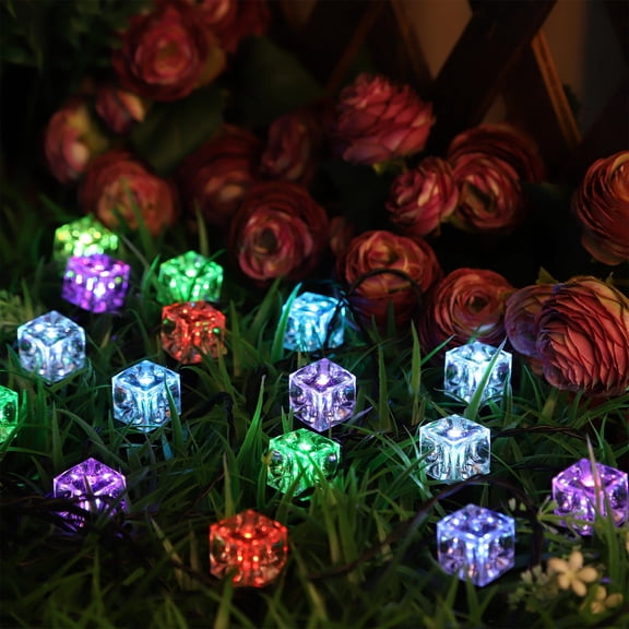 Mylorn Solar Ice Cube Lights 38ft Outdoor Waterproof, 30LED Solar Powered String Lights with 8 Lighting Modes, for Garden Patio Yard Christmas Party Wedding Camping Decoration -Colorful