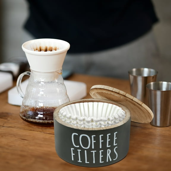 Coffee Filter Holder Wooden Coffee Filter Storage Container with Lid Multipurpose Coffee Filter Dispenser Sturdy Coffee Pod Organizer Coffee Filter Basket for Bar Counter Coffee Bar Decor