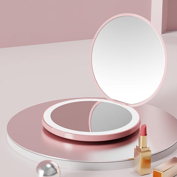 (with Light) Rechargeable Magnifying Mirror Dimmable Travel Mirror for Purse Pocket Handheld Double Sided Makeup Mirror