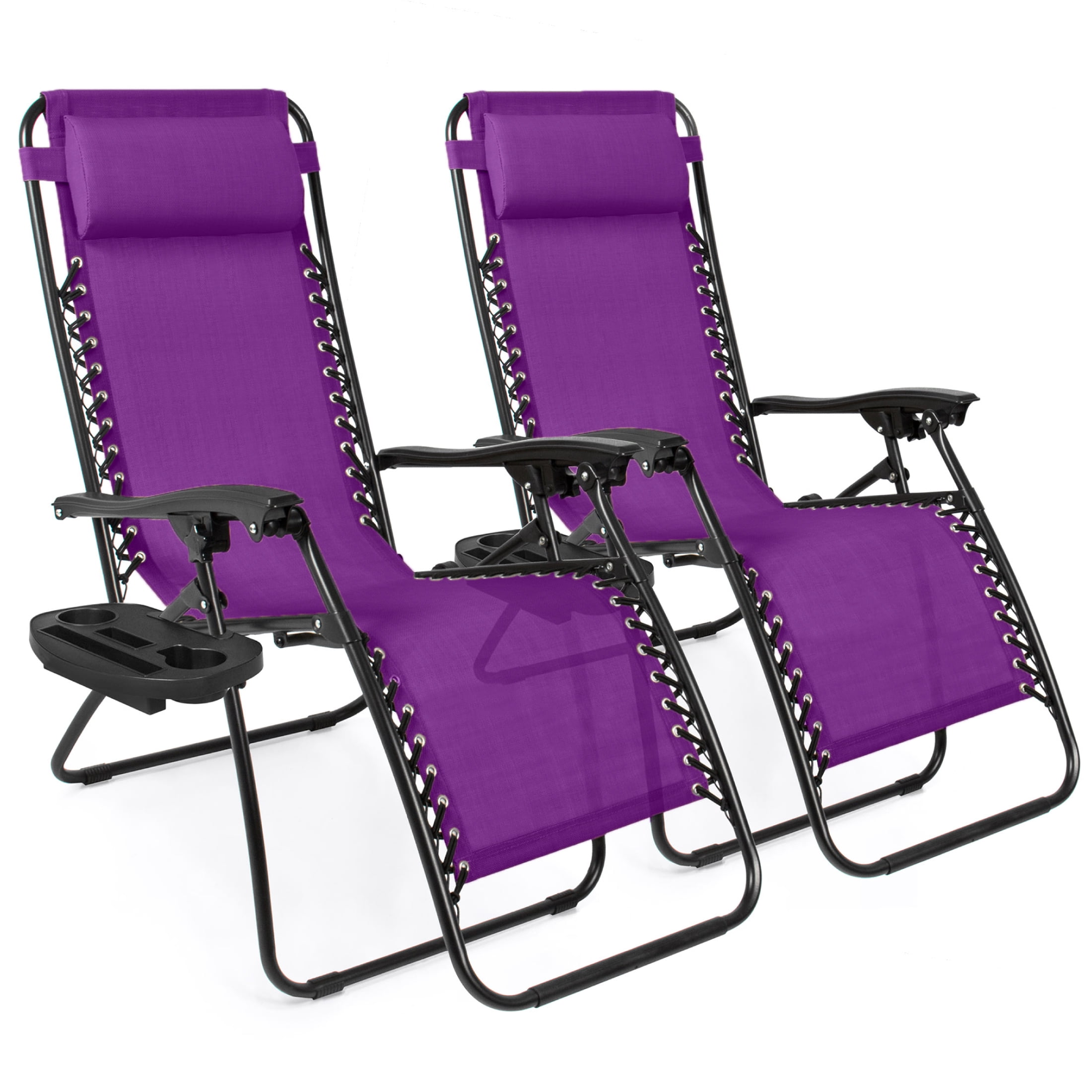 Best Choice Products Set of 2 Zero Gravity Lounge Chair Recliners for Patio, Pool w/ Cup Holder Tray - Amethyst Purple