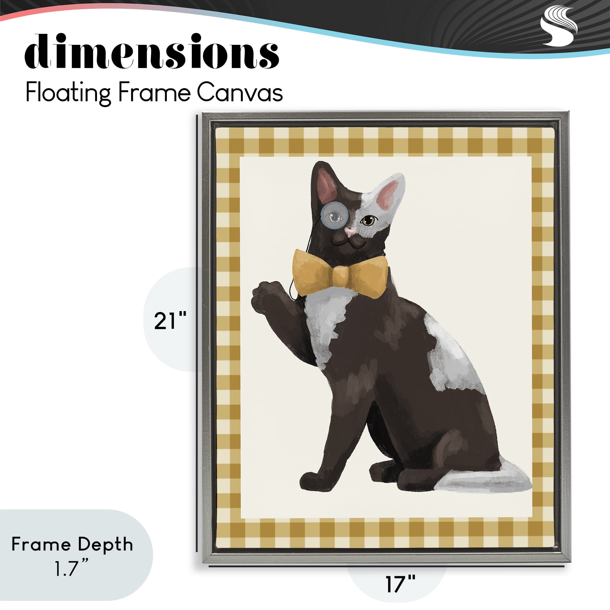Stupell Industries Gentleman Cat with Bow Gray Framed Floater Canvas Wall Art, design by Sadie Harper