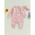 thumbnail image 2 of Bagilaanoe Newborn Baby Girl Jumpsuits Floral Print Long Sleeve Bodysuit + Headband 3M 6M 12M 18M Infant One Piece Romper, 2 of 7