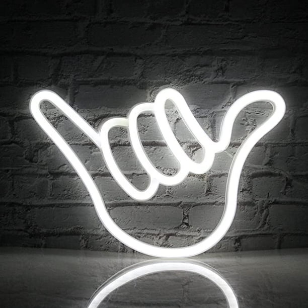 Letrero de neón de dedo de una pieza Gesto de la suerte Luz de neón Neón blanco en forma de mano para la fiesta de cumpleaños Favorece la decoración de bares de habitaciones JAMW Sencillez