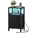 thumbnail image 6 of Farmhouse Wood NightStand with Charging Station & Adjustable LED,End Table with Storage Cabinet and Shelf, Bed Side Table with Barn Door for Bedroom Living Room ,Black, 6 of 11