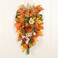 thumbnail image 3 of Artificial Fall Teardrop Swag Hanging Wall Decoration, Decorated with Sunflowers, Berry Clusters, Maple Leaves,Bow Tie, Front Door Decor for Autumn Festival Thanksgiving Halloween, 3 of 9