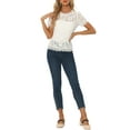 thumbnail image 2 of INSPIRE CHIC Valentine's Day Women's Scalloped Trim Semi Sheer Floral Lace Top XS Cream White, 2 of 6