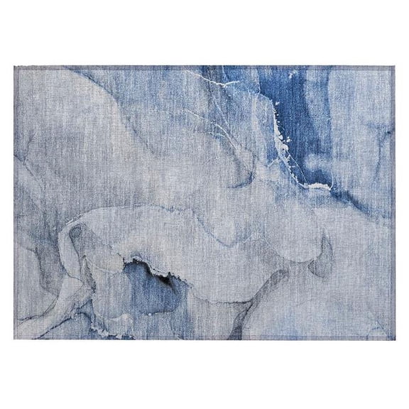 HomeRoots 560447 2 x 3 ft. Blue & Gray Abstract Washable Non Skid Indoor Outdoor Rectangle Machine Woven Area Rug