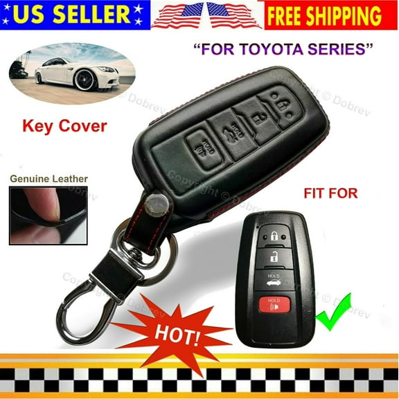 Dobrev 4B Genuine Leather Case Protector Fob Cover Keyless Entry Remote Skin Holder for Toyota 2019 Camry RAV4 2020 Highlander 2019 Avalon Smart Key