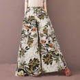 thumbnail image 2 of Lilgiuy Womens Casual Floral Printed Bandage Elasty Maxi Trousers Wide Leg Pants Beige 8 2022 Fall Winter, 2 of 5