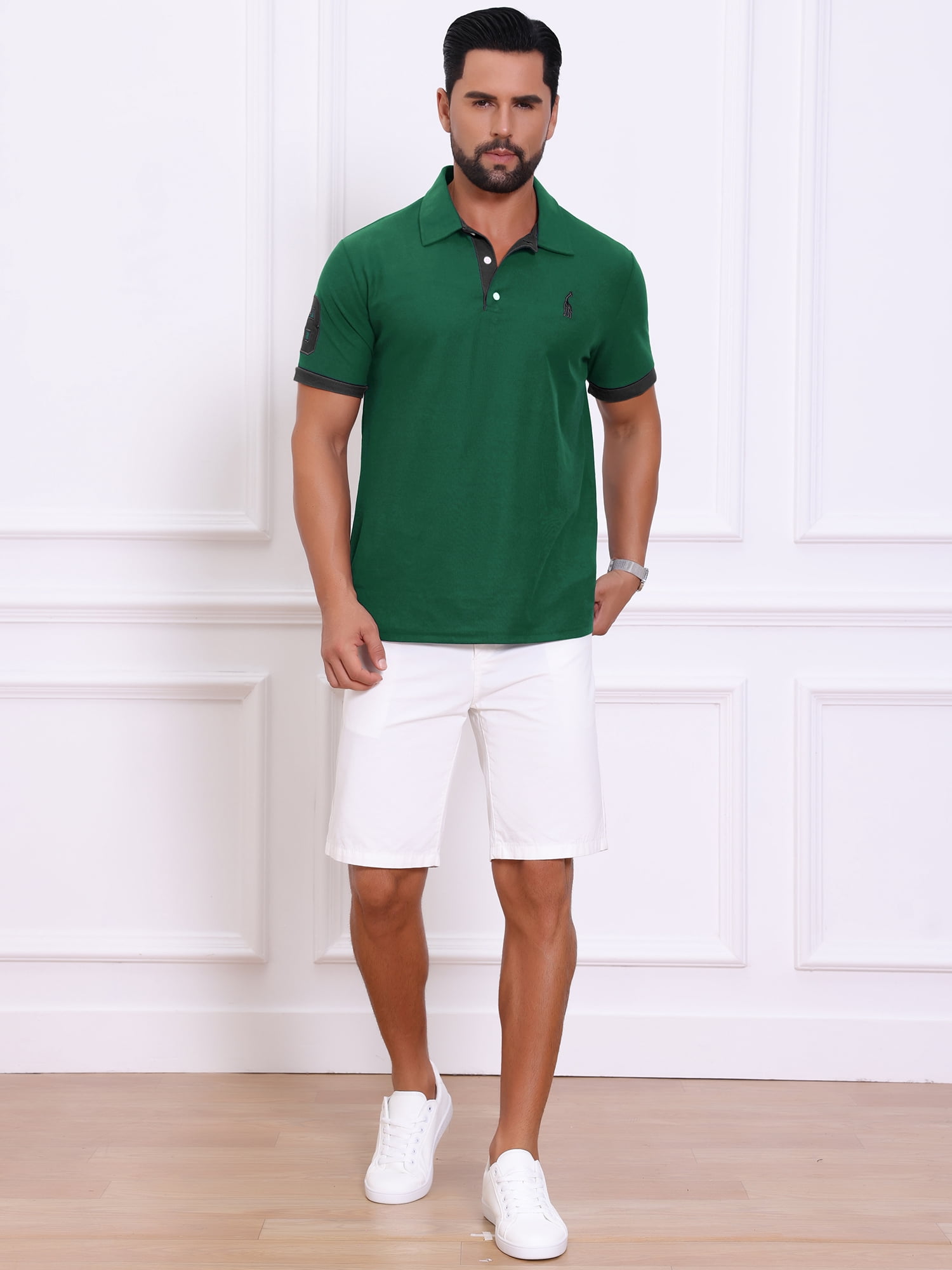 DARING DIVA Men's Pique Contrast Color Short Sleeve Golf Polo Shirts S Green