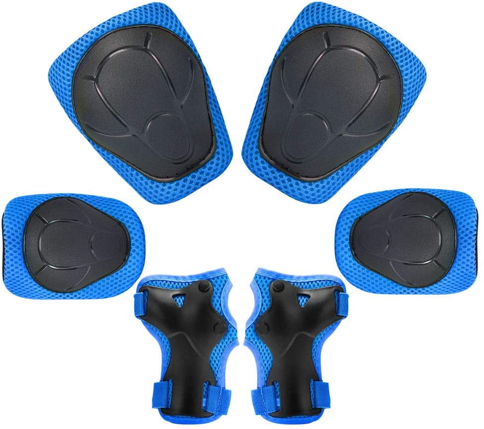 NOGIS Child's Pad Set with Knee Elbow and Wrist, 6 In 1 Protective Gear Knee Pads Set with Adjustable Wrist Guards for Kid Children Teenager Adult for Rollerblading, Skating, Biking, Skateboard Blue