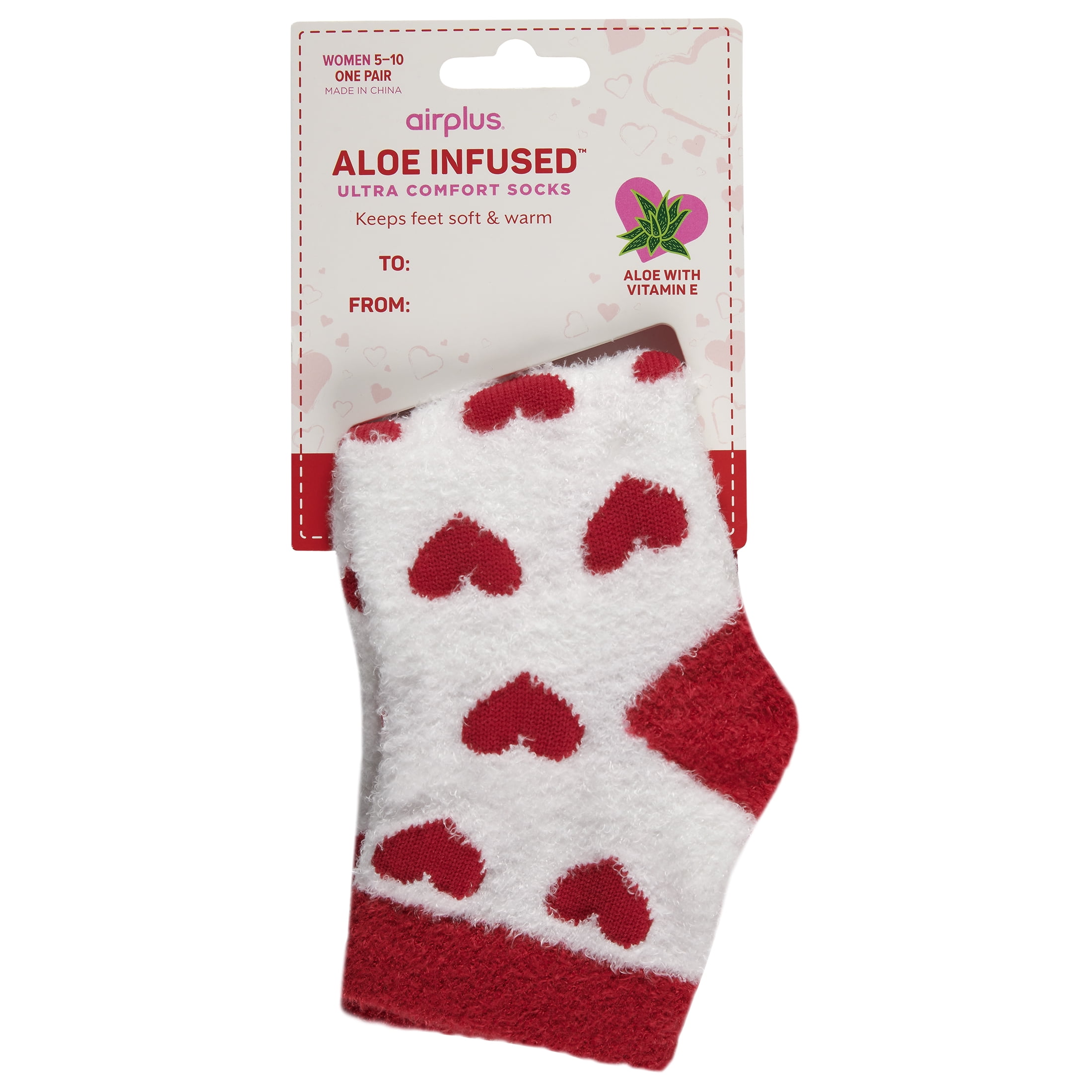 Airplus Aloe Infused Quarter Socks, Red Hearts, Women's Medium Fits