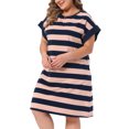 thumbnail image 2 of DARING DIVA Women's Plus Size Tunic Short Sleeve Striped Casual t Shirt Dress 4X Pink, 2 of 6