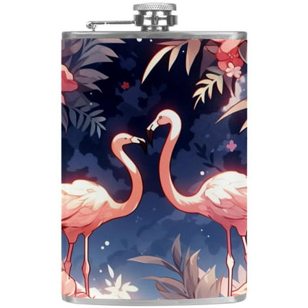 

josid Flamingo Pattern 3.6x6in Stainless Steel Small Flask Leak-Proof Stainless Steel Construction Wrapped in Premium Two-Layer Leather Nano-Printed Design 227ml Capacity