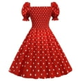 thumbnail image 5 of Makaor 80s Prom Dress for Women Vintage Fashion A Line Flare Vintage Dress Prom Swing Short Sleeve Polka Dot Printing Party Dress Spring Summer Dresses for Women 2023RedM, 5 of 5