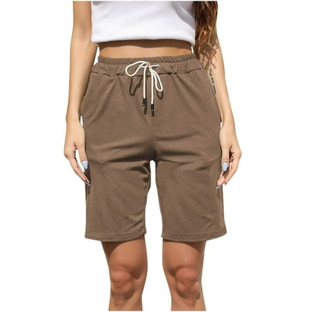 

Women s Shorts Long Casual Summer Drawstring Elastic Waist Knee Length Pull On Lounge Walking Exercise Shorts with Pockets