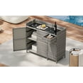 thumbnail image 4 of 47.5"W Wicker Outdoor Storage Cabinet with Tempered Glass Desktop, Weather-proof Rattan Bar Table with Three Doors, Adjustable Shelf, and One Drawer, for Outdoor Cushions, Pool Toys , Grey, 4 of 23