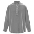 thumbnail image 5 of Men's Velvet Blouse Long Sleeve Quartrt Button Collar Solid Pullover Top for Workout Gray S, 5 of 6