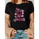 thumbnail image 1 of Women's Spring/Summer Fashion Tee - "Love Like Jesus" Pink English Theme, Casual & Breathable -Durable Short Sleeve Crew Neck in Black with Heart & Bow Accents Tee For Adult, Men, Women, Teen, Teenag, 1 of 6