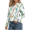 thumbnail image 6 of Blouse for Women Plus Size Long Sleeve V-Neck Printed Buttons T-shirt Casual Blouse Green XXL, 6 of 6
