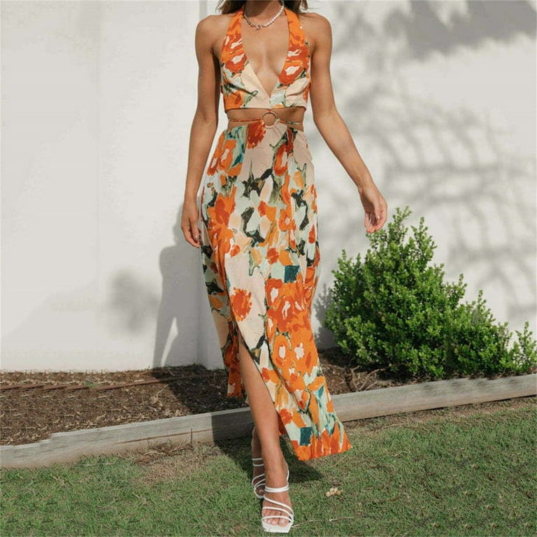 TULUDA Summer Dress Women'sNew V Neck Hanging Neck Open Back TULUDA Summer Dress Women'sNew V Neck Hanging Neck Open Back