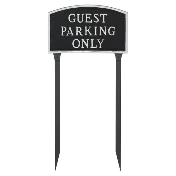 10" x 15" Standard Arch Guest Parking Only Statement Plaque Sign with Lawn Stakes - Black/Silver
