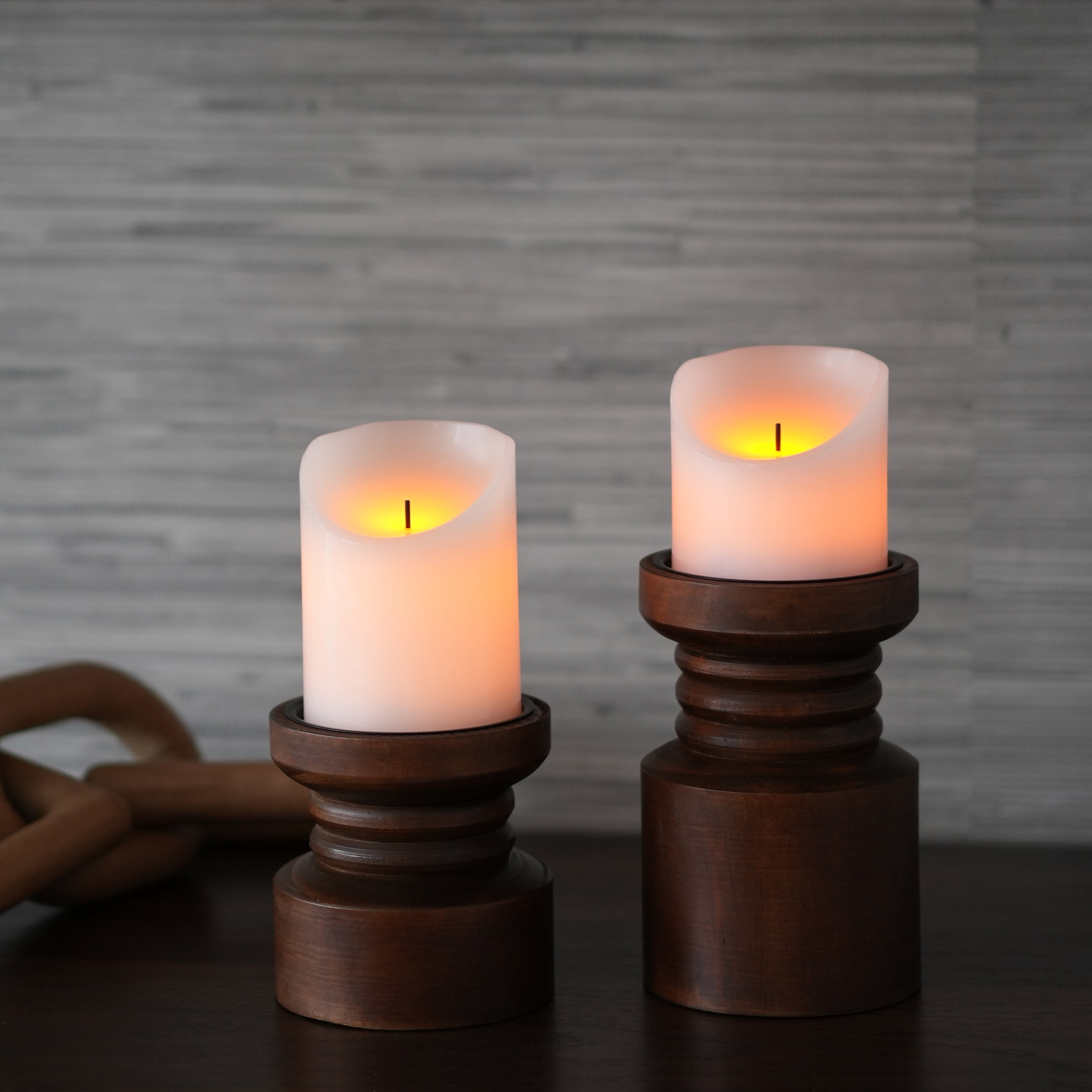 Mainstays Dark Wood tabletop Pillar Candle Holders, 2 PC Set